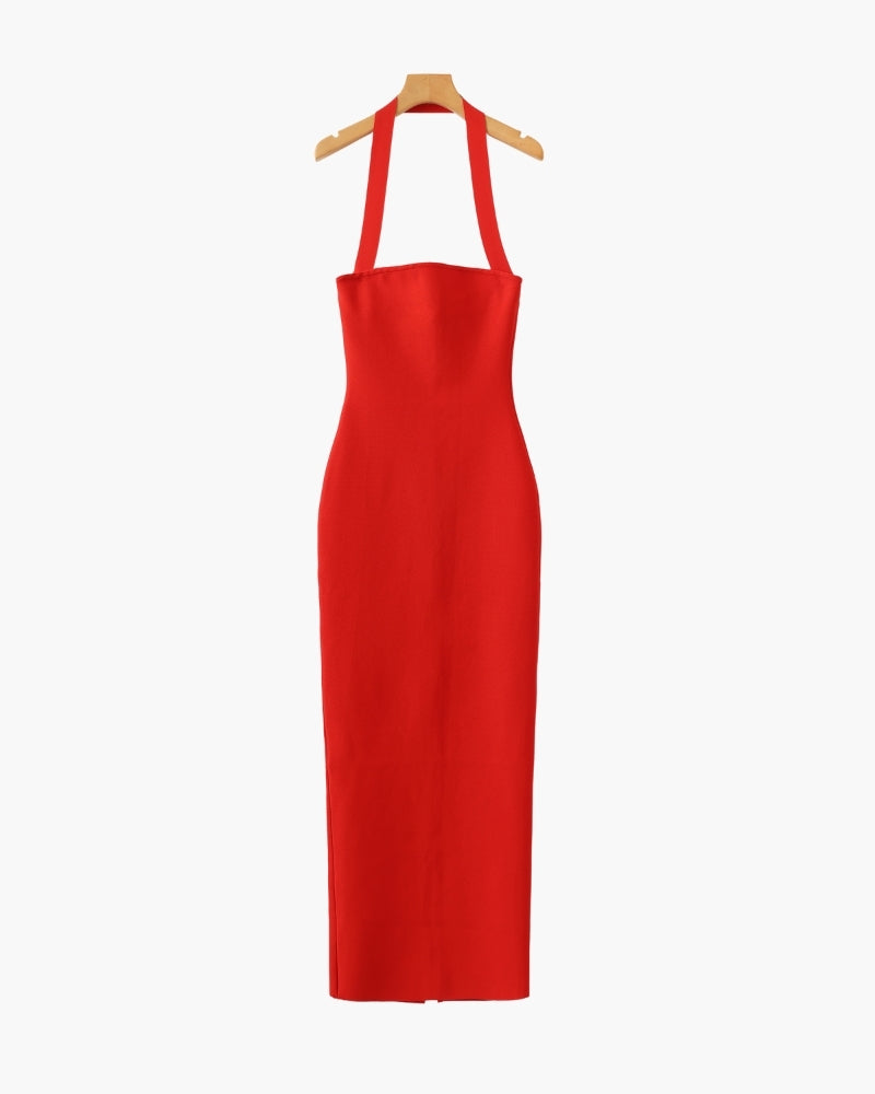 Slim-Fit Neckholder-Maxikleid