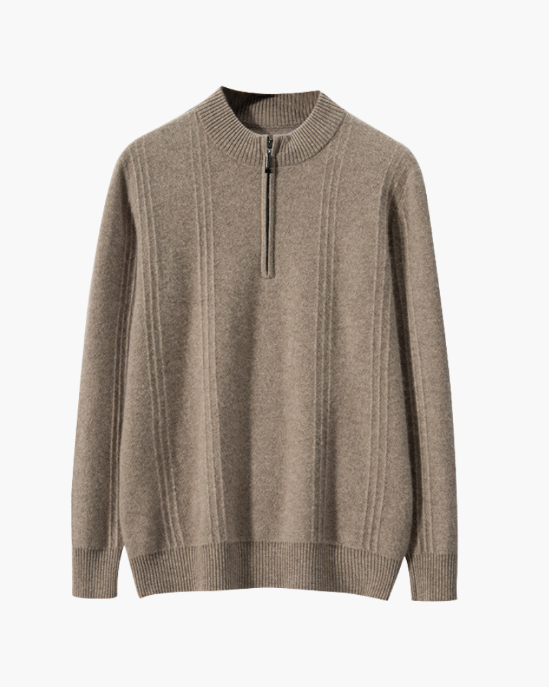 100% Kaschmir-Half-Zip mit Rippstruktur