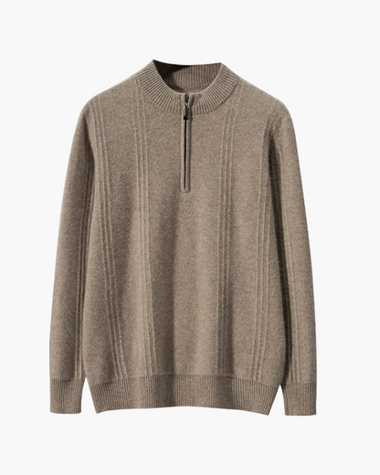 100% Kaschmir-Half-Zip mit Rippstruktur