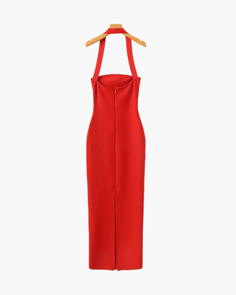 Slim-Fit Neckholder-Maxikleid