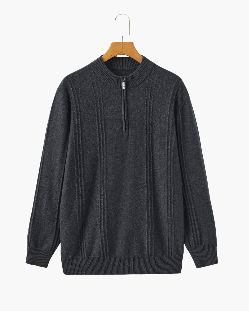 100% Kaschmir-Half-Zip mit Rippstruktur