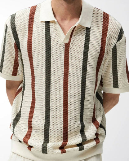 Resort Strick-Poloshirt mit Streifen