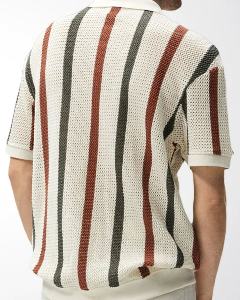Resort Strick-Poloshirt mit Streifen