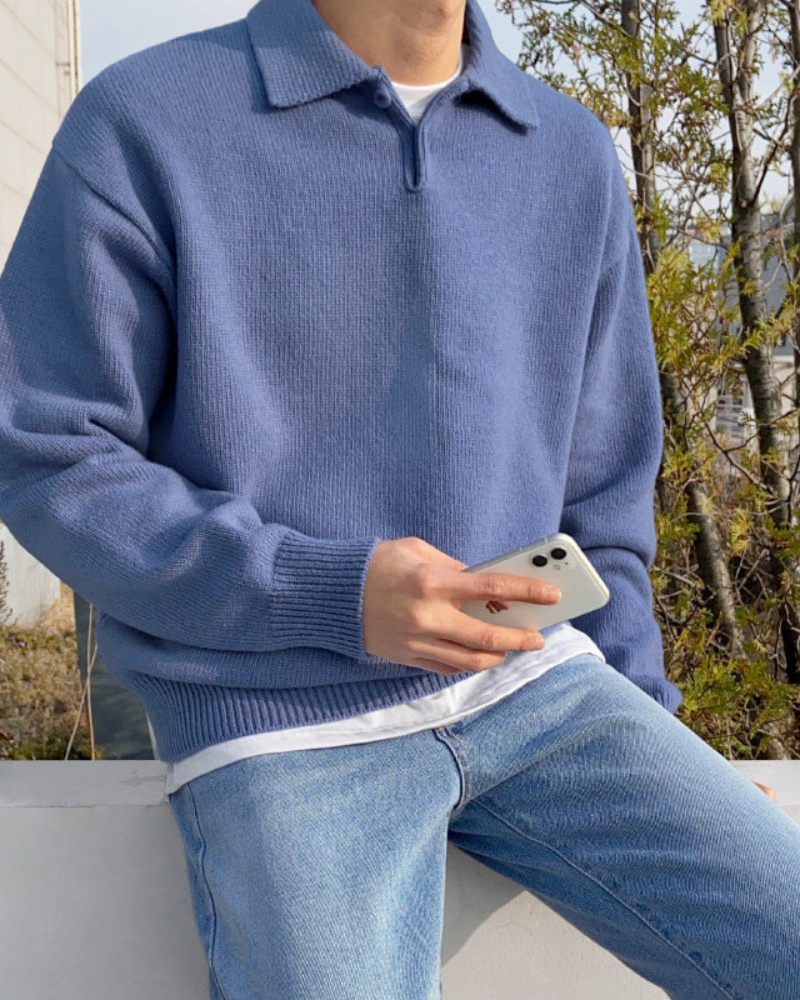 Woll-Half-Zip mit Knöpfen