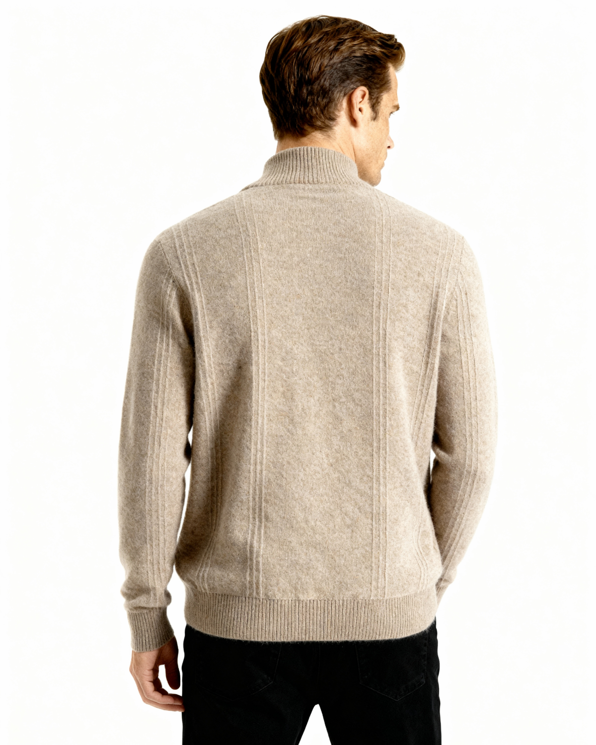 100% Kaschmir-Half-Zip mit Rippstruktur